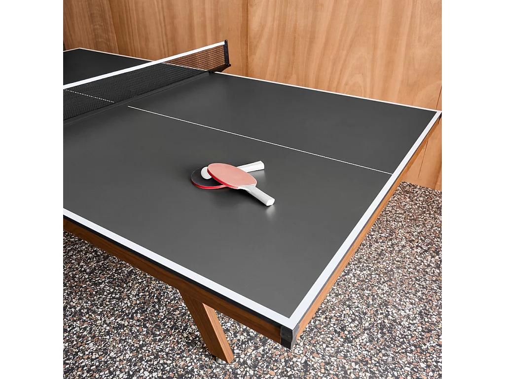 Table de ping pong intérieur deluxe gris avec 2 raquettes et 3 balles
