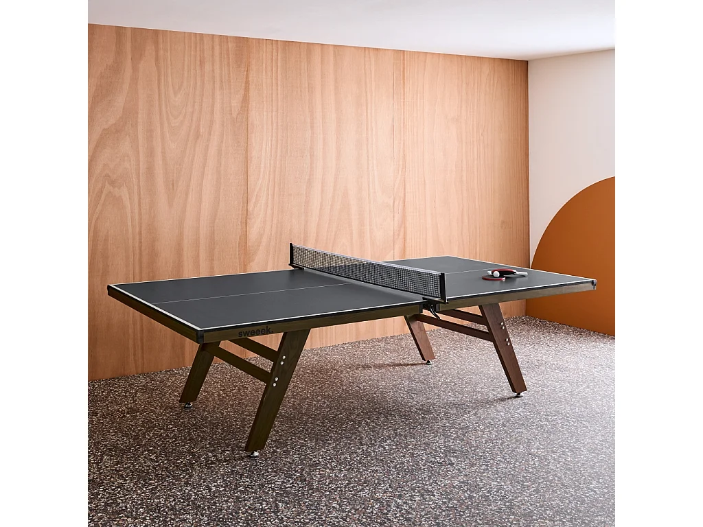 Table de ping pong intérieur deluxe gris avec 2 raquettes et 3 balles