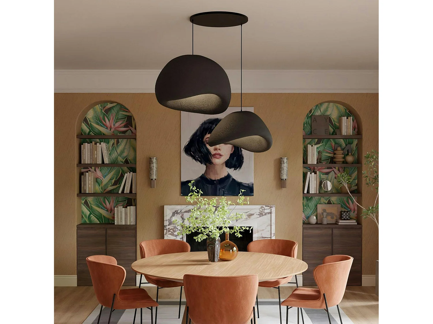 Suspension moderne noire 2 abat-jour design 80 cm NOXIS