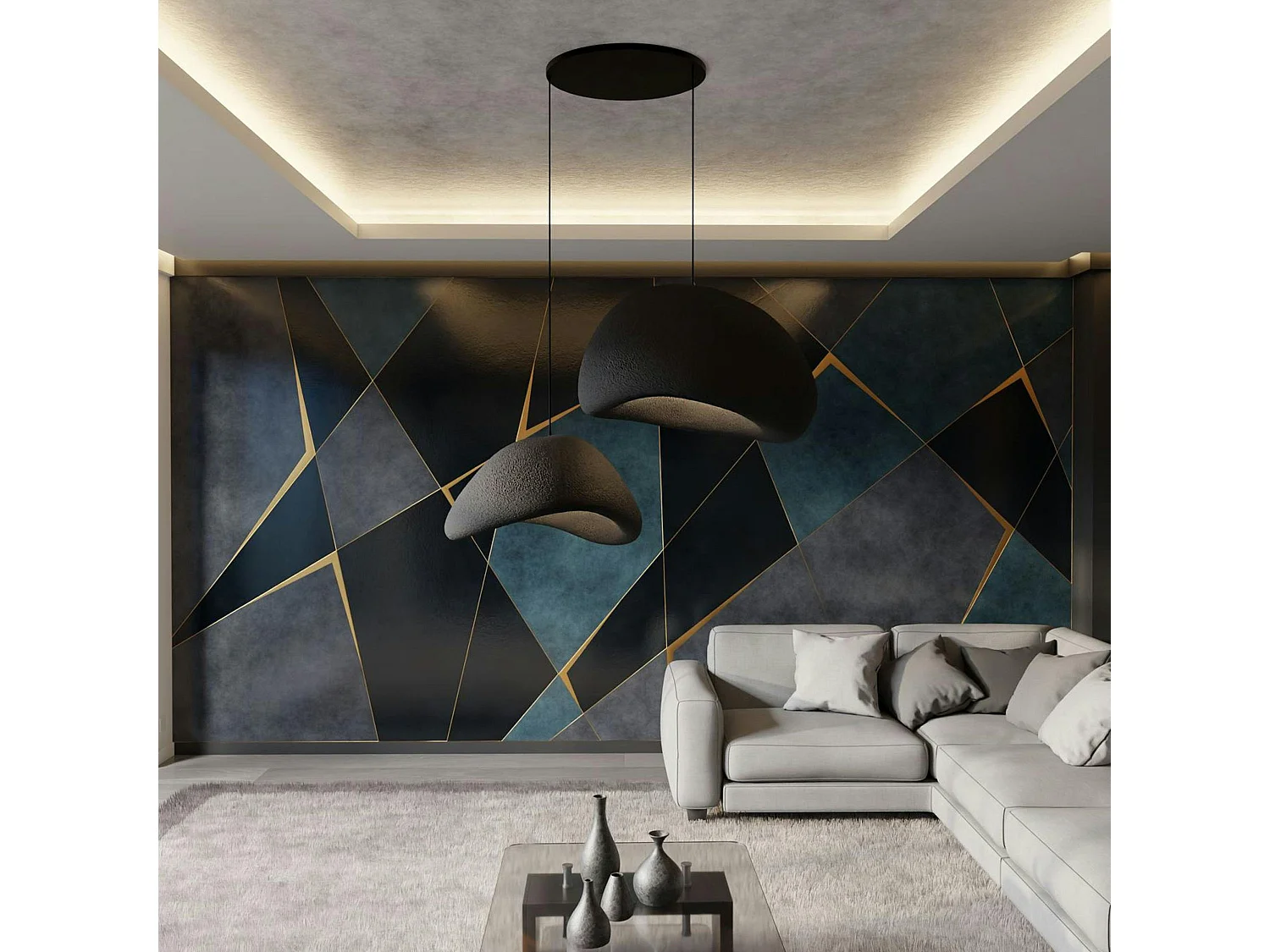 Suspension moderne noire 2 abat-jour design 80 cm NOXIS