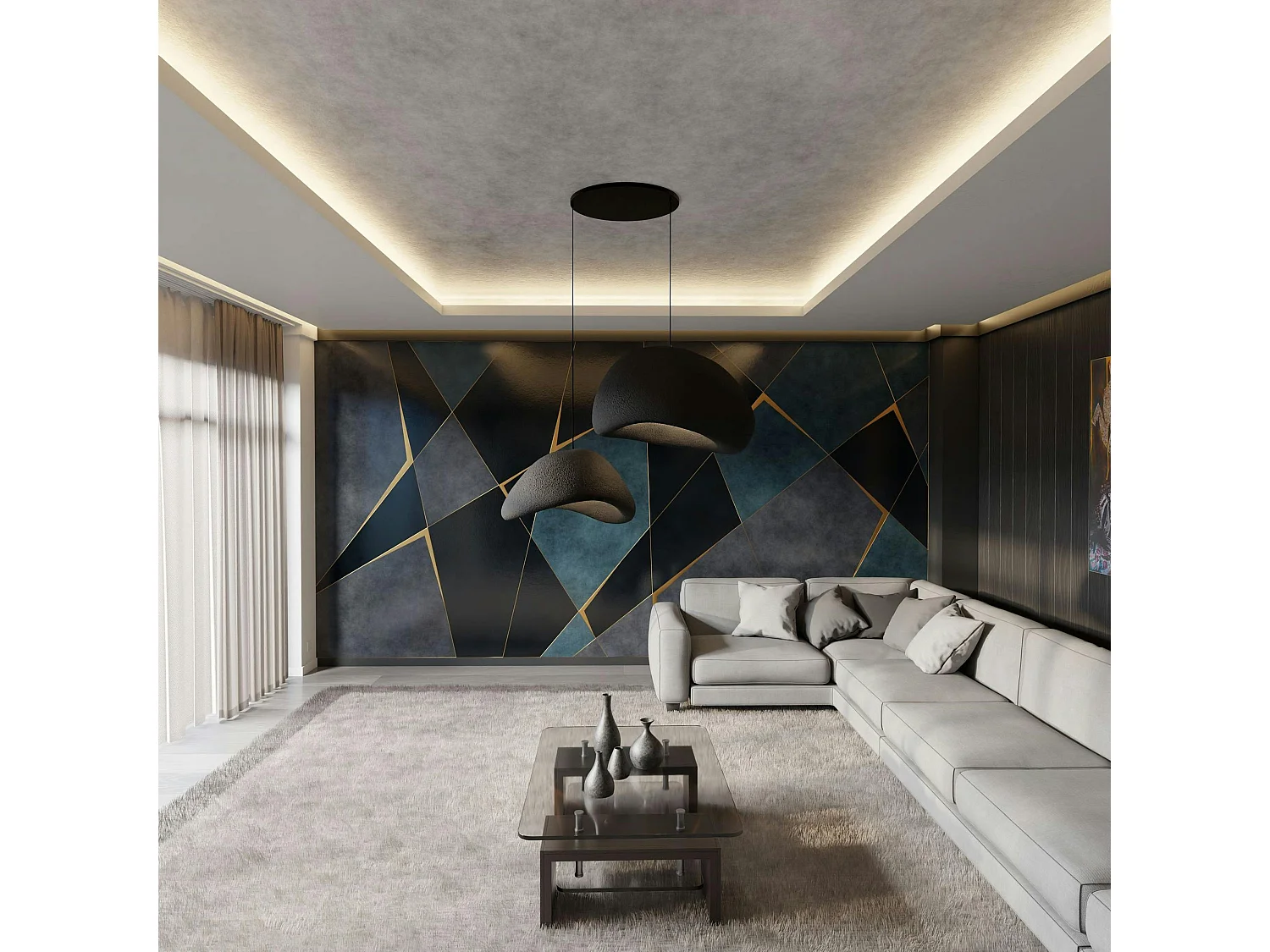 Suspension moderne noire 2 abat-jour design 80 cm NOXIS