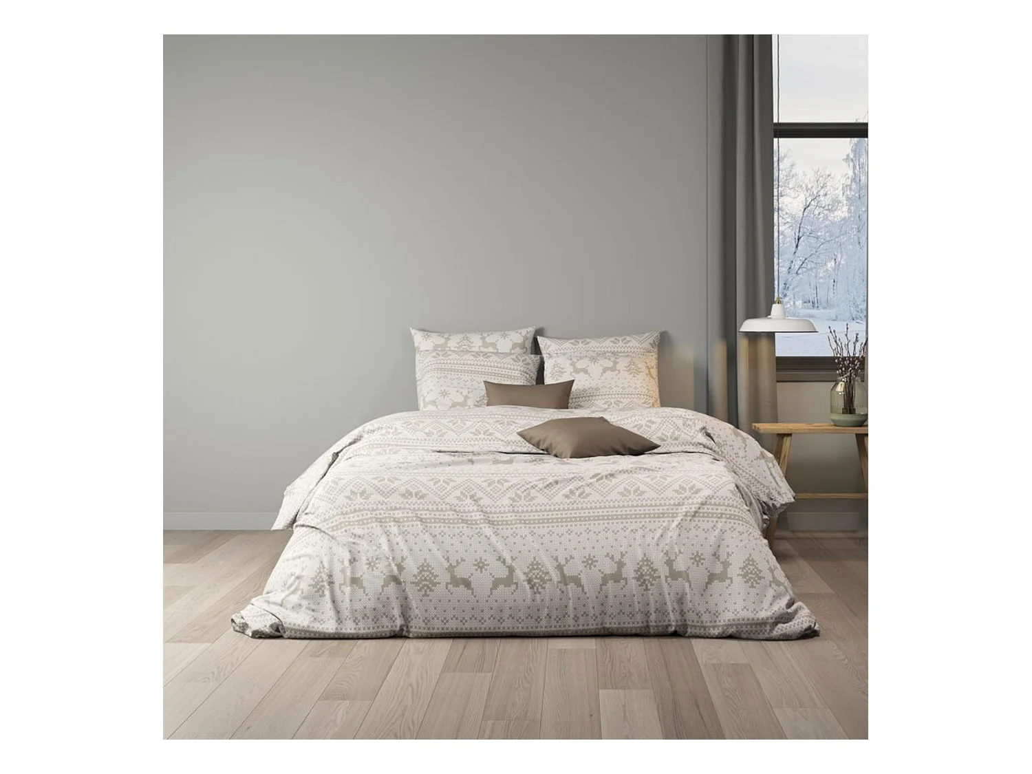 Parure de lit 240x220  flanelle écru Terre de Nuit Flocon