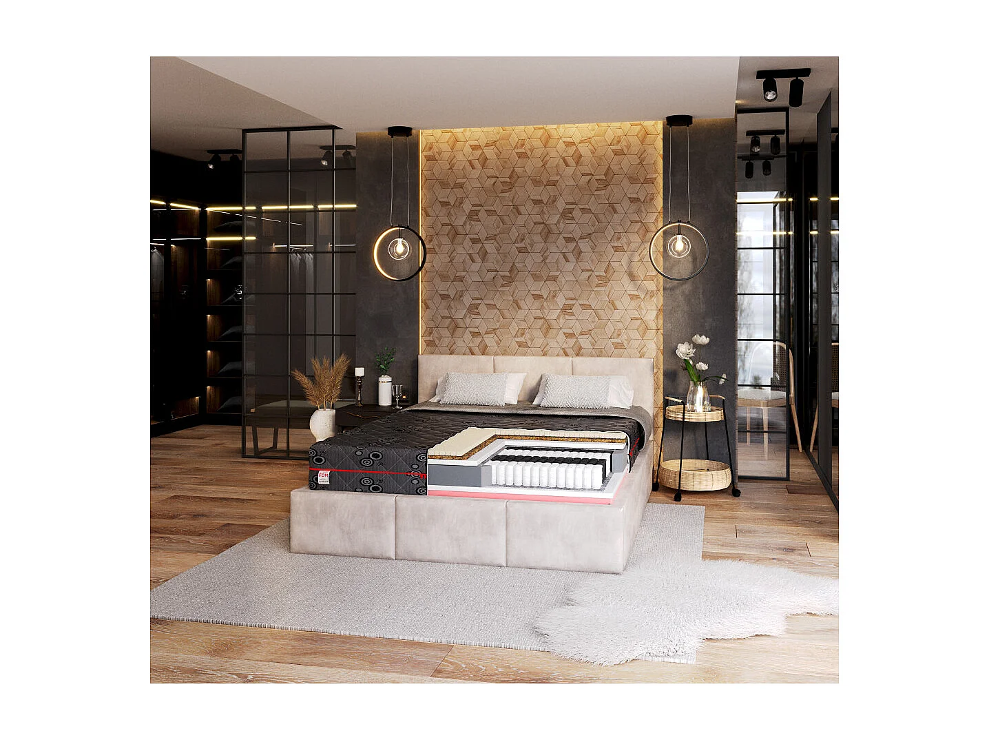 Matelas Black 140x200  - Mémoire de forme - Latex - Ressort ensachés - Epaisseur 22 cm