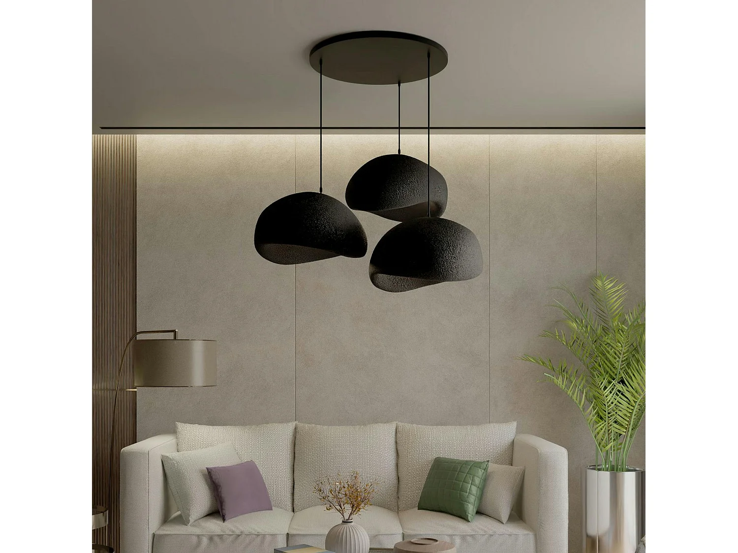 Suspension design noire 3 abat-jour style wabi-sabi NOXIS