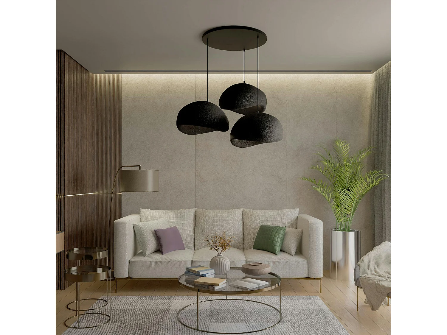 Suspension design noire 3 abat-jour style wabi-sabi NOXIS