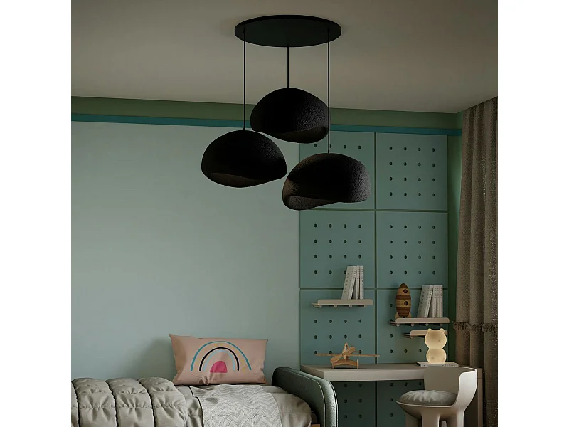 Suspension design noire 3 abat-jour style wabi-sabi NOXIS