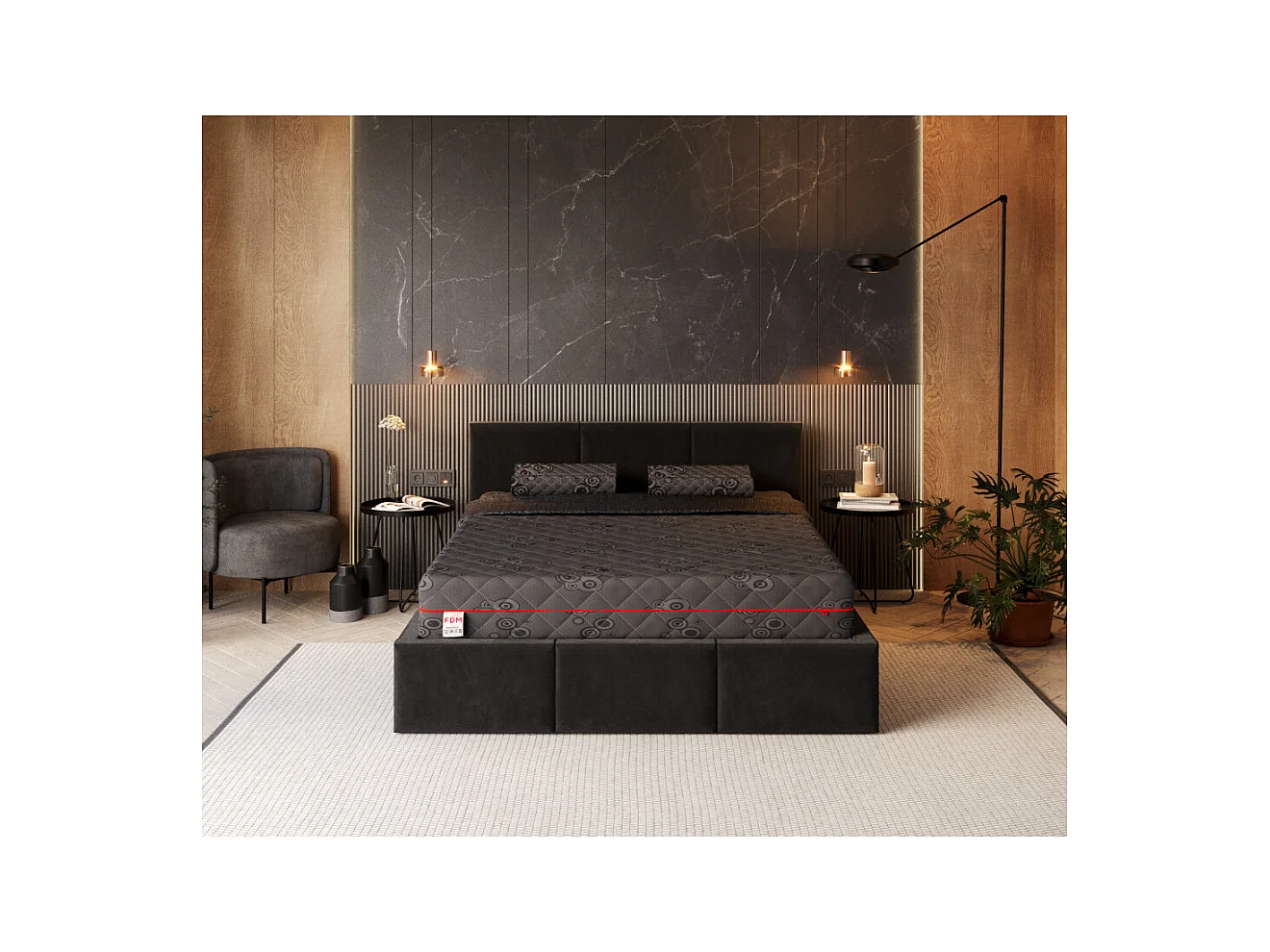 Matelas Black 160x200  - Mémoire de forme - Latex - Ressort ensachés - Epaisseur 22 cm