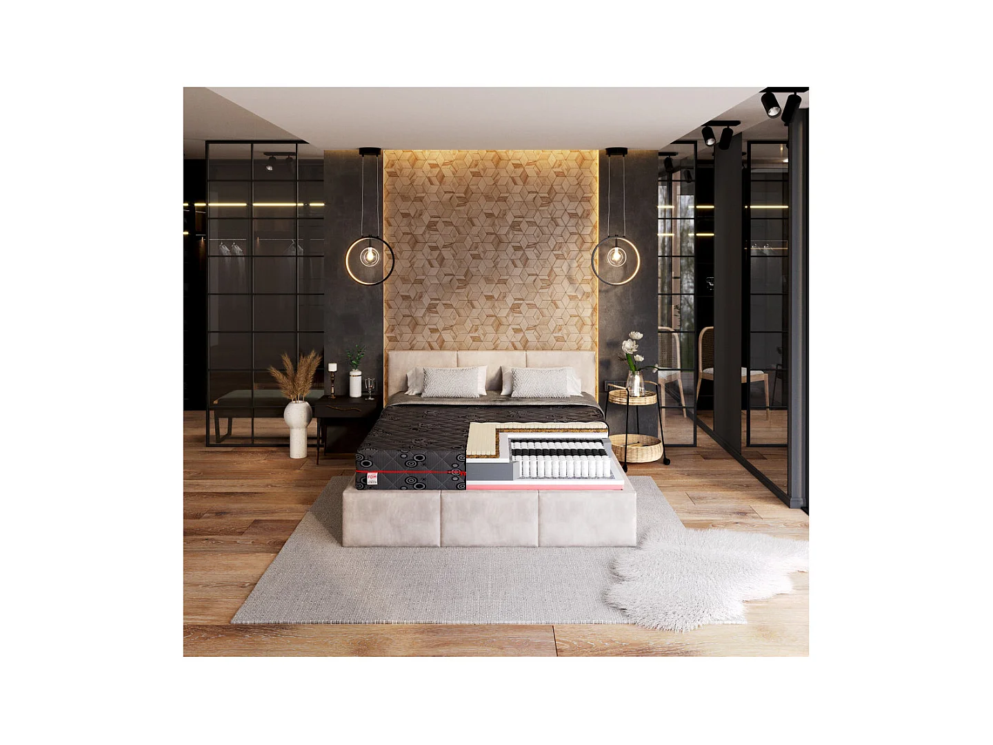 Matelas Black 160x200  - Mémoire de forme - Latex - Ressort ensachés - Epaisseur 22 cm