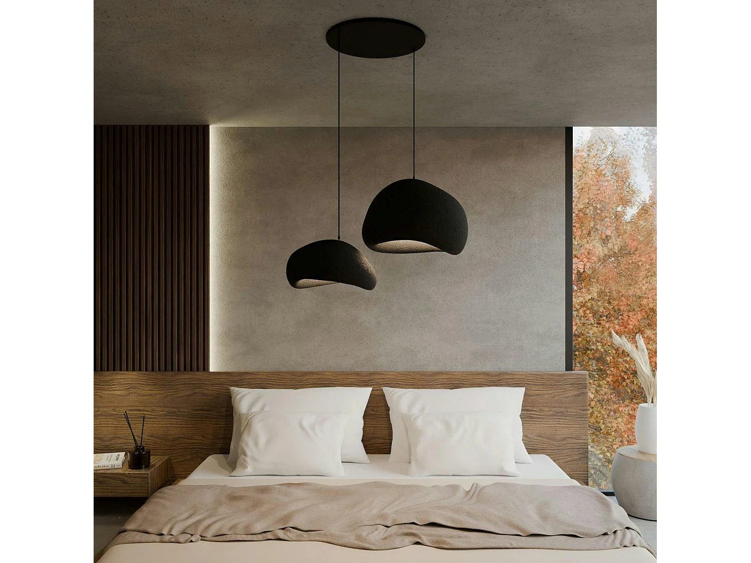 Suspension design noire 2 abat-jour wabi-sabi 75 cm NOXIS