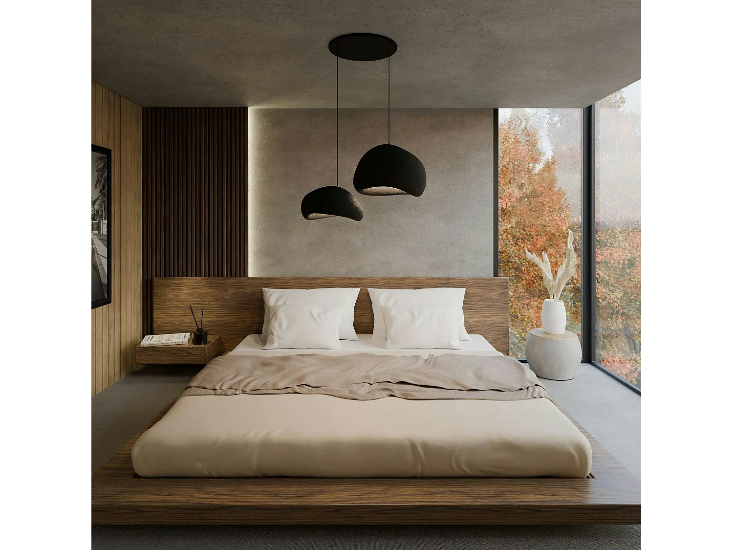 Suspension design noire 2 abat-jour wabi-sabi 75 cm NOXIS