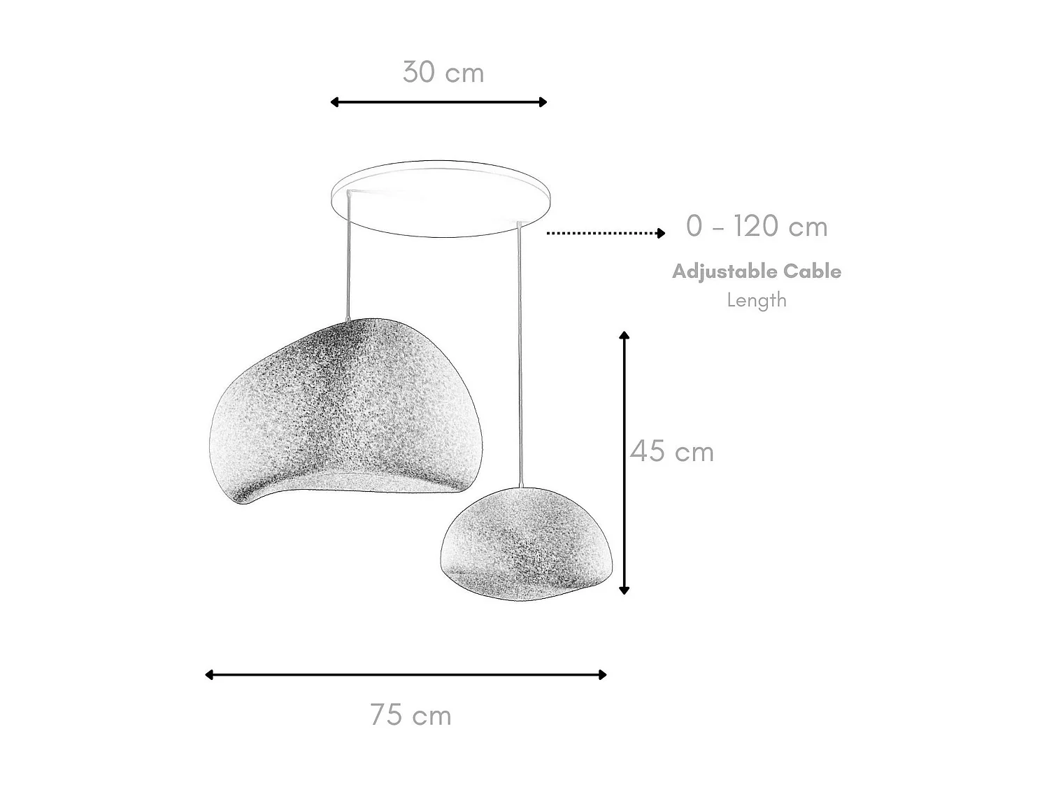 Suspension design noire 2 abat-jour wabi-sabi 75 cm NOXIS