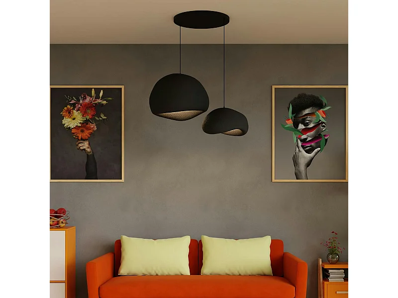 Suspension design noire 2 abat-jour wabi-sabi 75 cm NOXIS