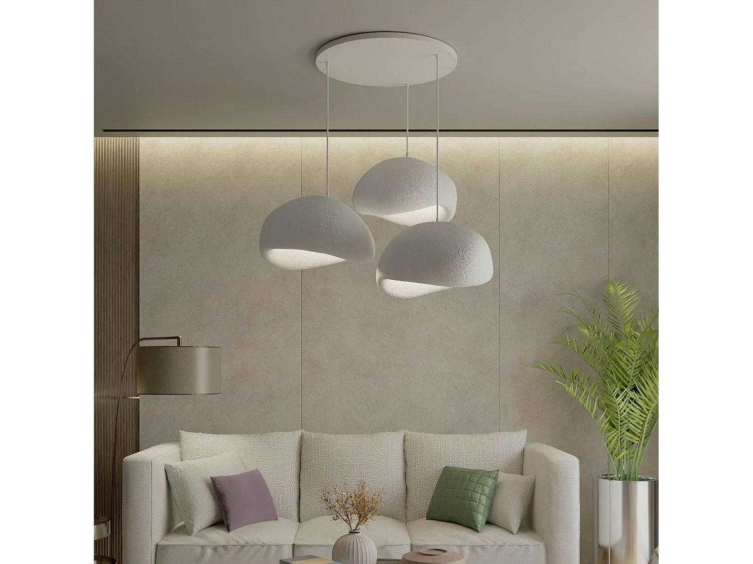 Suspension design blanche 3 abat-jour style wabi-sabi NOXIS