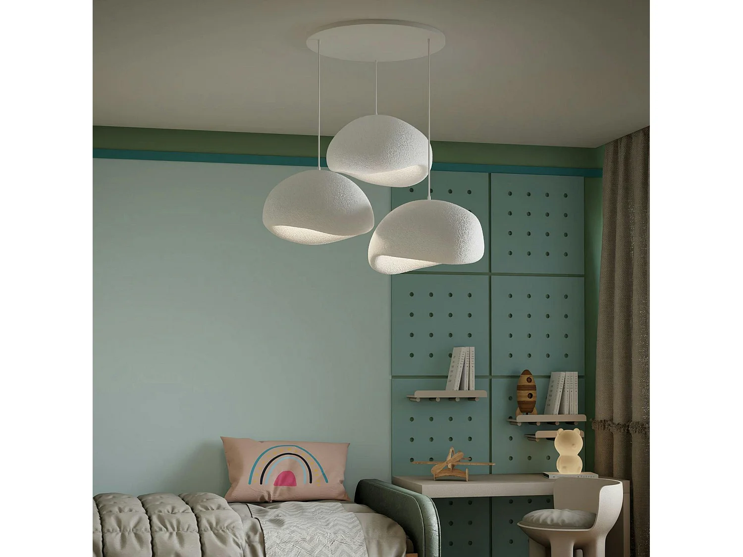 Suspension design blanche 3 abat-jour style wabi-sabi NOXIS