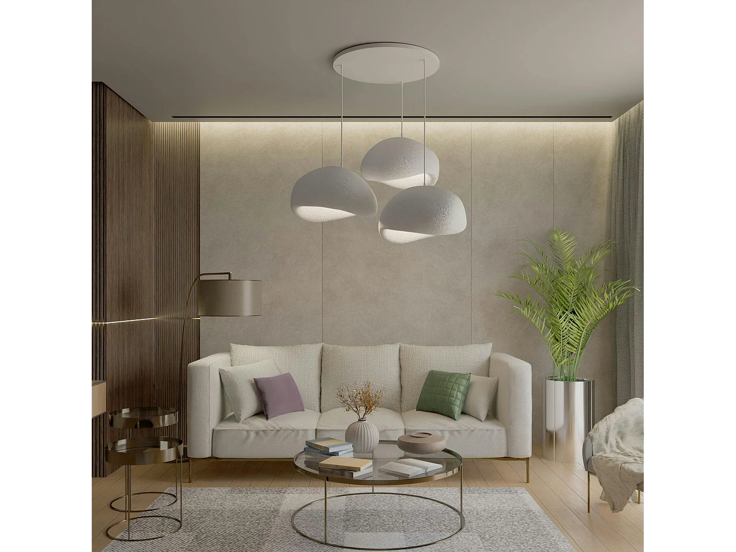 Suspension design blanche 3 abat-jour style wabi-sabi NOXIS