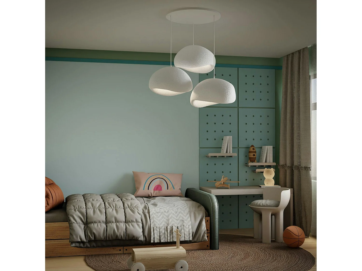 Suspension design blanche 3 abat-jour style wabi-sabi NOXIS