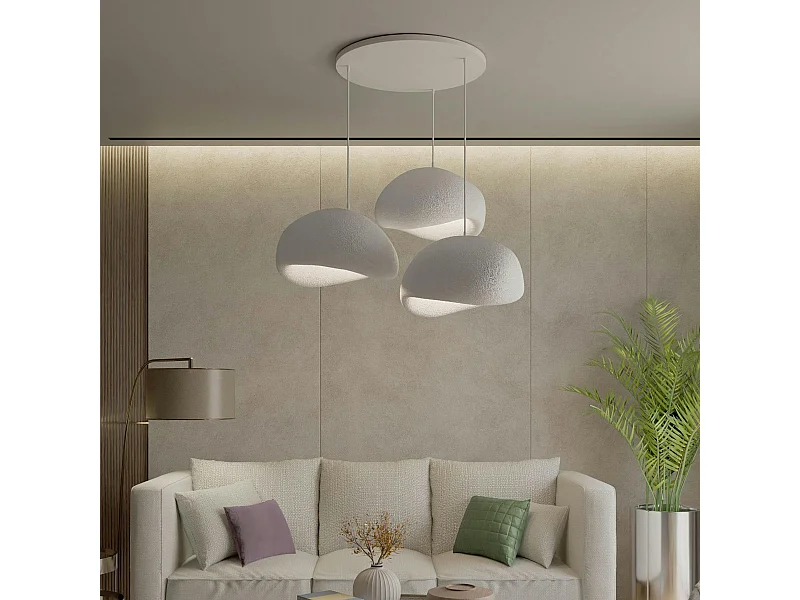 Suspension design blanche 3 abat-jour style wabi-sabi NOXIS