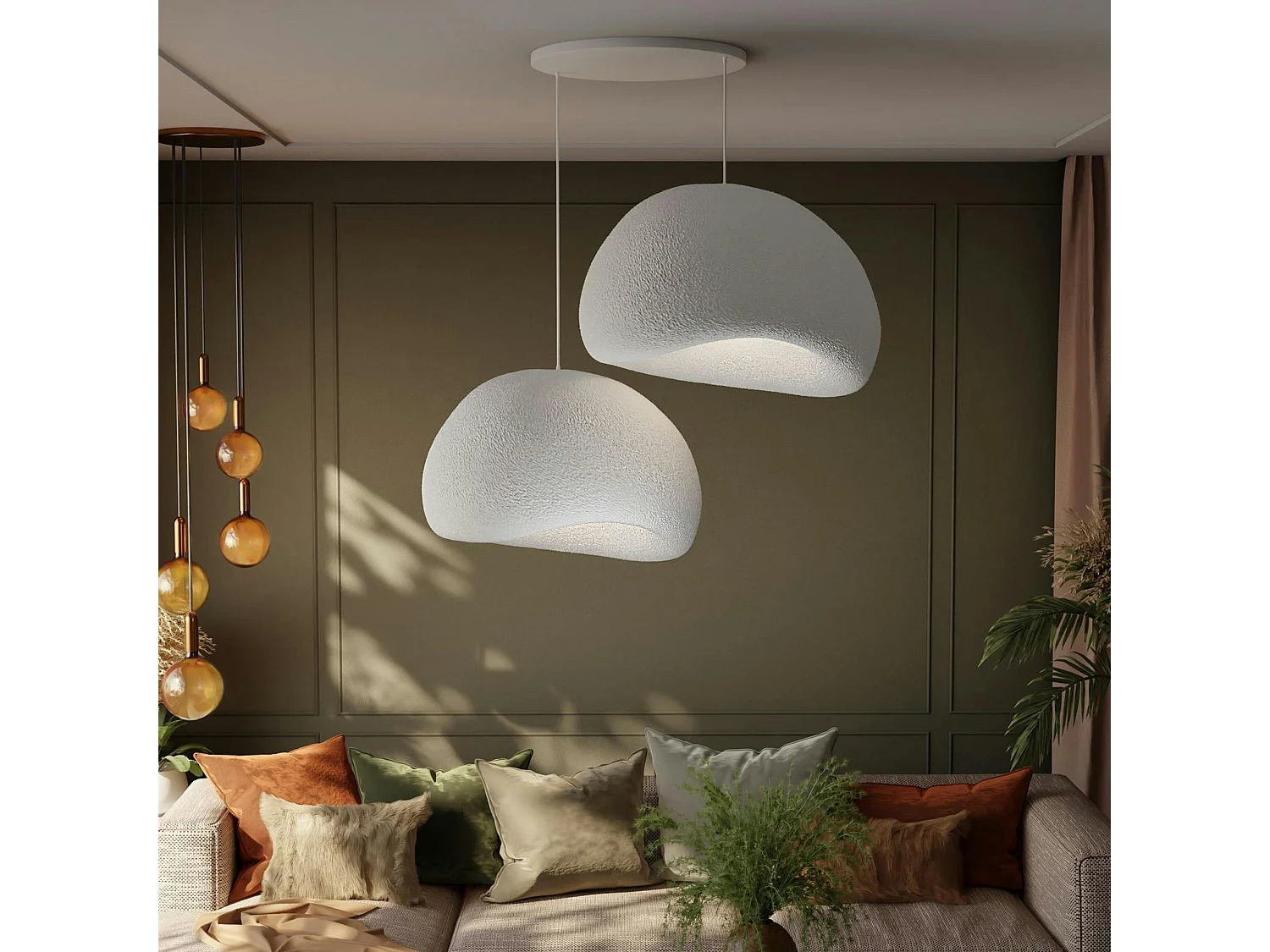 Suspension blanche design 2 abat-jour organiques 85 cm NOXIS