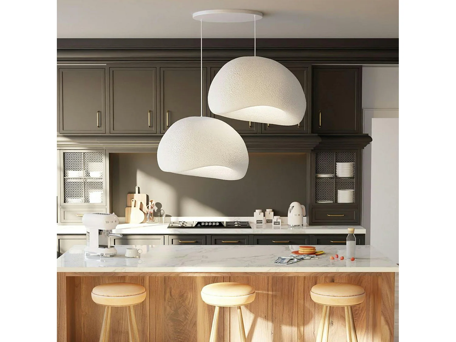 Suspension blanche design 2 abat-jour organiques 85 cm NOXIS