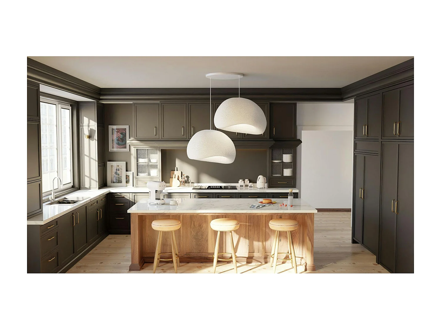 Suspension blanche design 2 abat-jour organiques 85 cm NOXIS