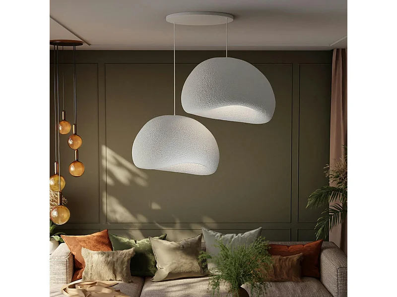 Suspension blanche design 2 abat-jour organiques 85 cm NOXIS
