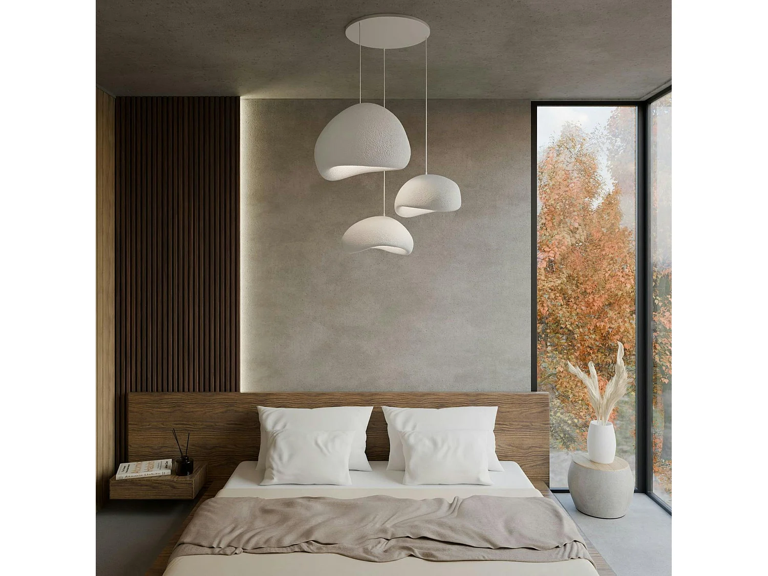 Suspension design blanche 3 abat-jour style wabi-sabi 42 cm NOXIS