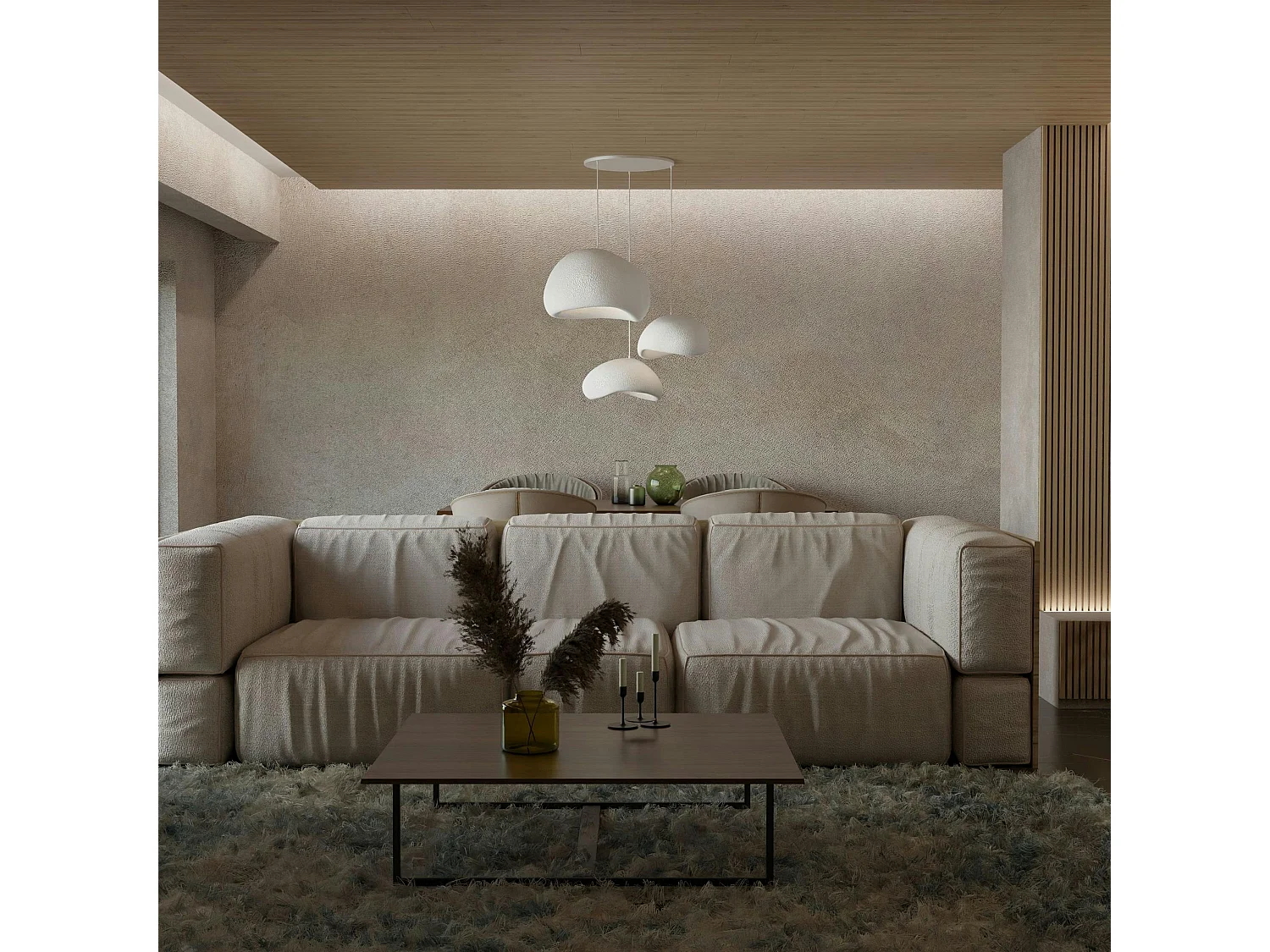 Suspension design blanche 3 abat-jour style wabi-sabi 42 cm NOXIS