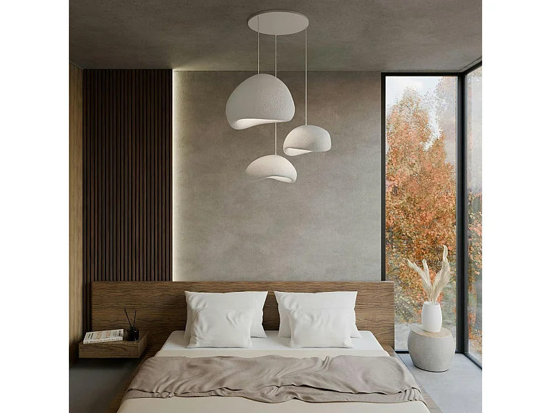 Suspension design blanche 3 abat-jour style wabi-sabi 42 cm NOXIS