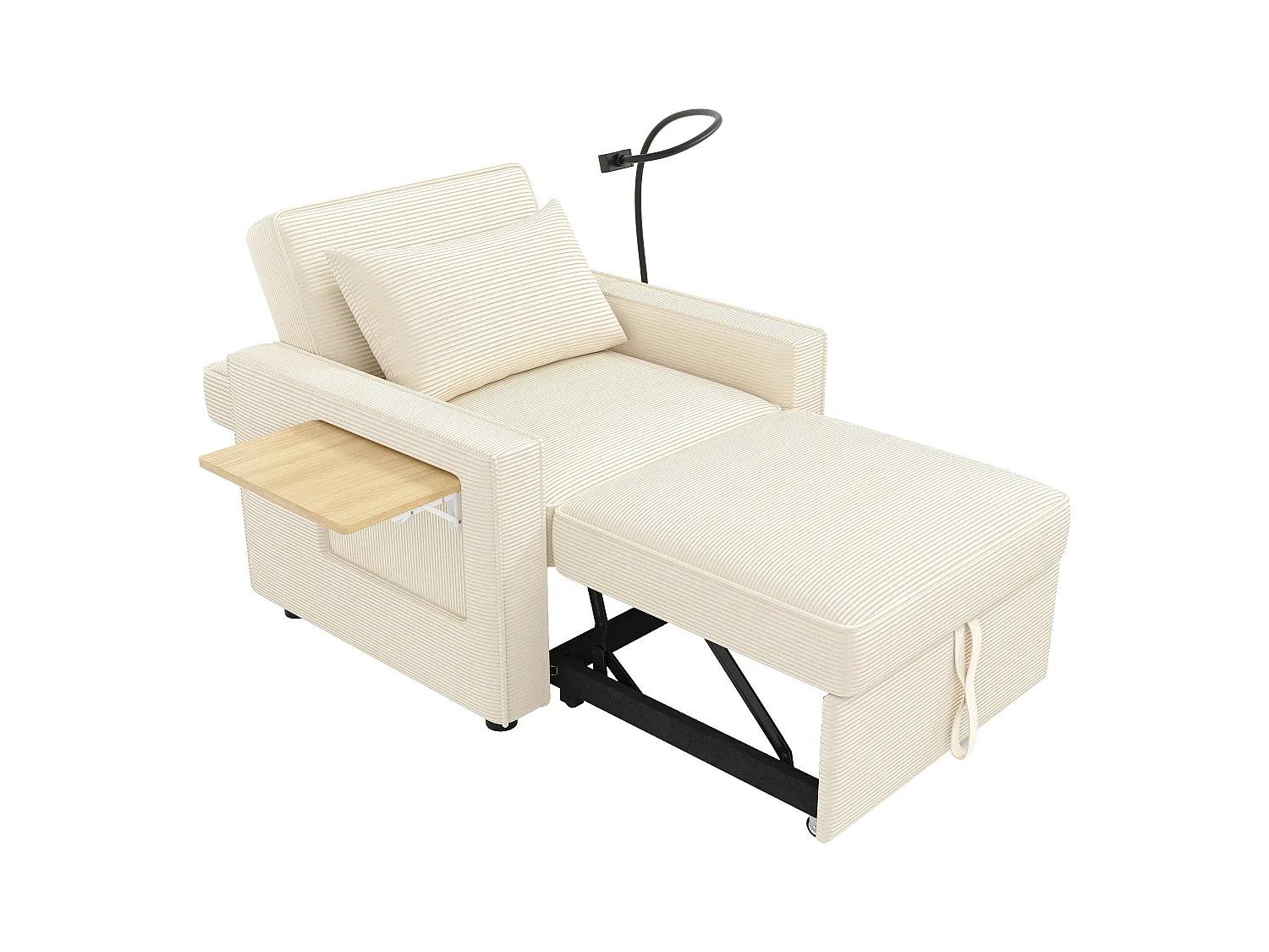 Canapé pliant multifonction - avec ports de charge USB - avec support pour téléphone - Tissu velours côtelé - beige