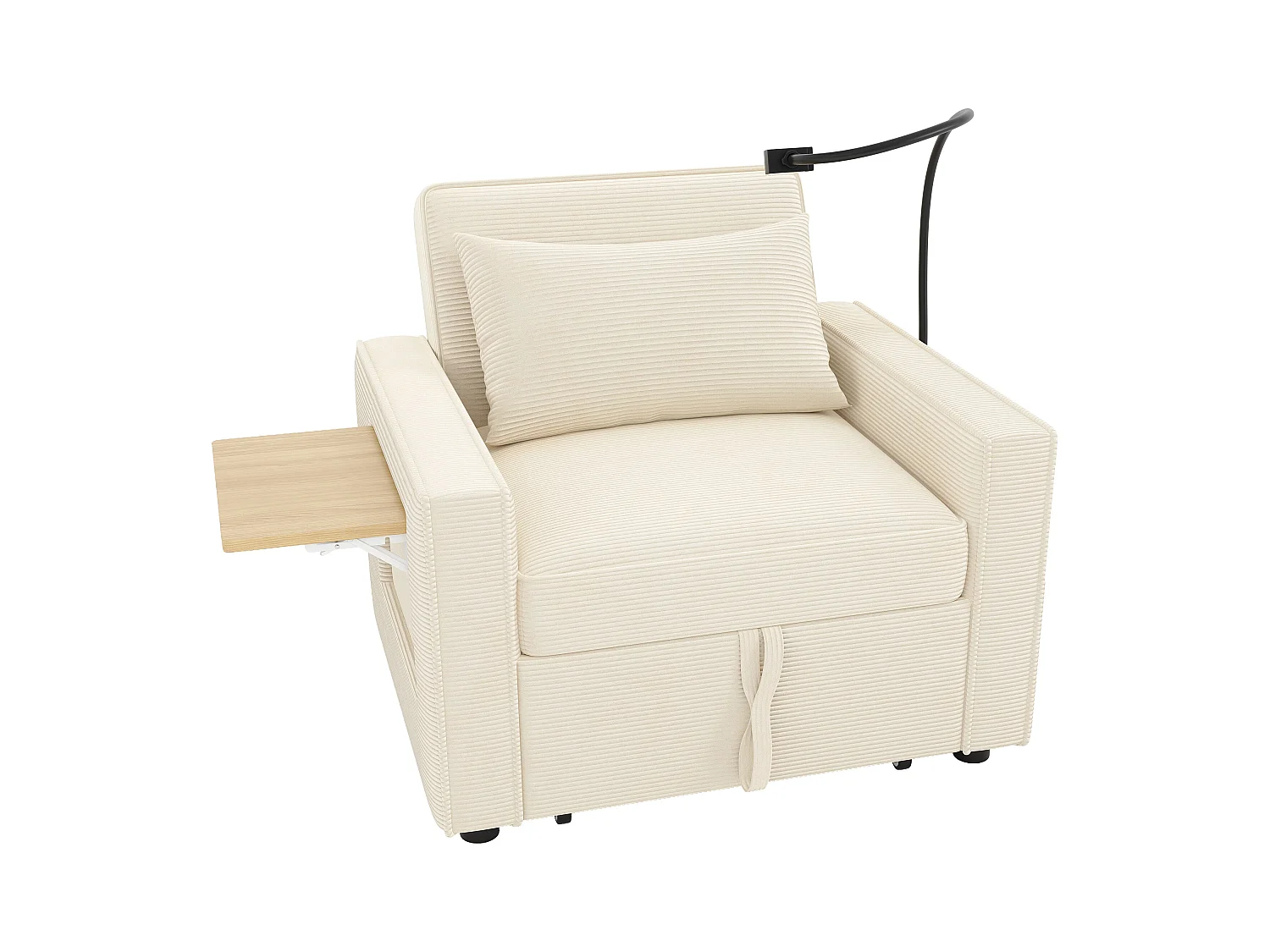 Canapé pliant multifonction - avec ports de charge USB - avec support pour téléphone - Tissu velours côtelé - beige