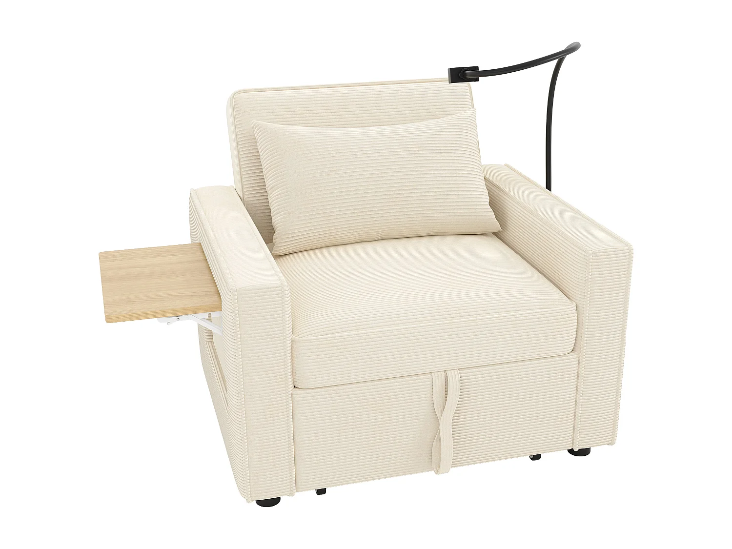 Canapé pliant multifonction - avec ports de charge USB - avec support pour téléphone - Tissu velours côtelé - beige