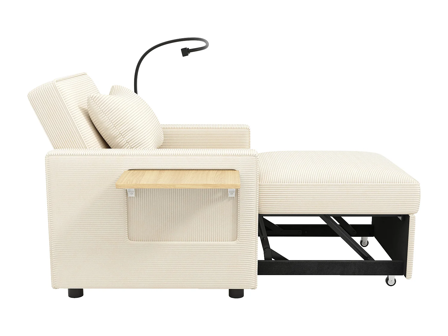 Canapé pliant multifonction - avec ports de charge USB - avec support pour téléphone - Tissu velours côtelé - beige