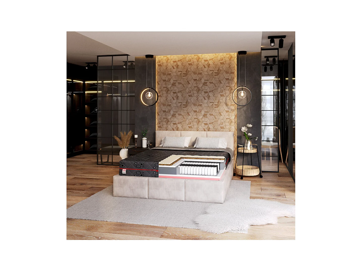 Matelas Black 120x200 - Mémoire de forme - Latex - Ressort ensachés - Epaisseur 22 cm