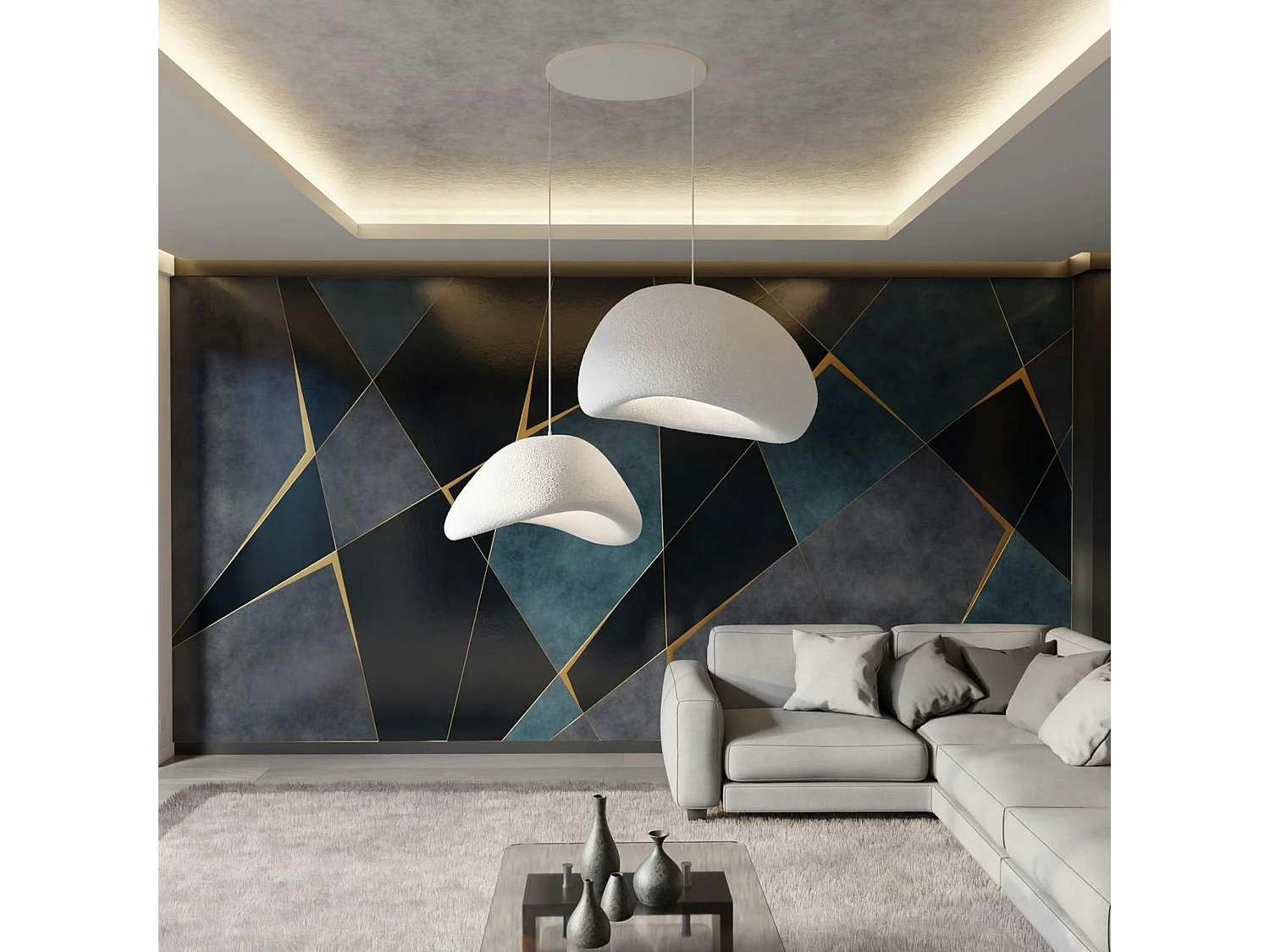 Suspension moderne blanche 2 abat-jour design 80 cm NOXIS