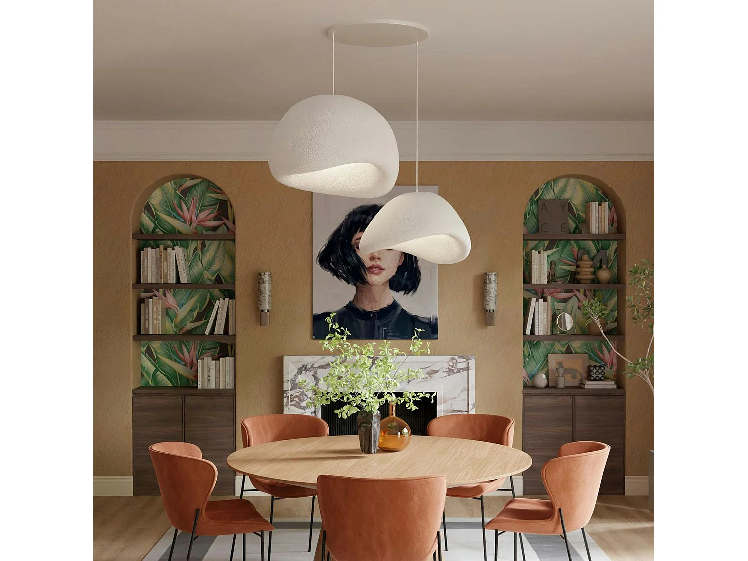 Suspension moderne blanche 2 abat-jour design 80 cm NOXIS