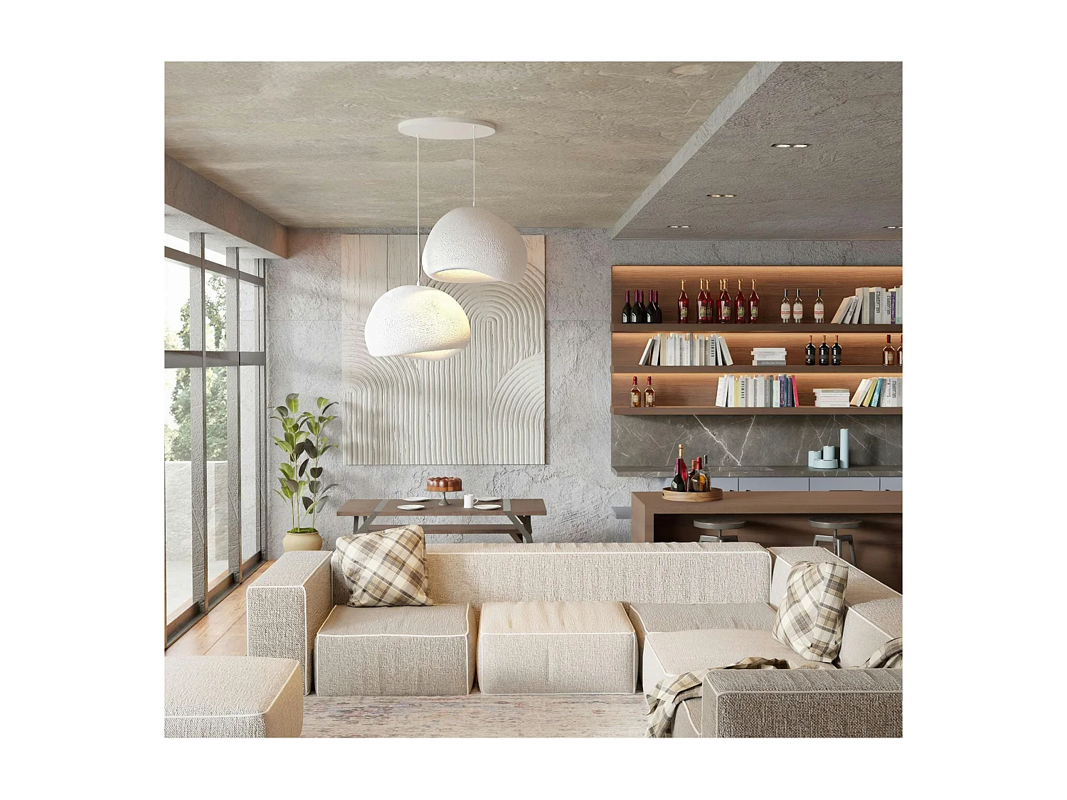 Suspension design blanche 2 abat-jour wabi-sabi 42 cm NOXIS