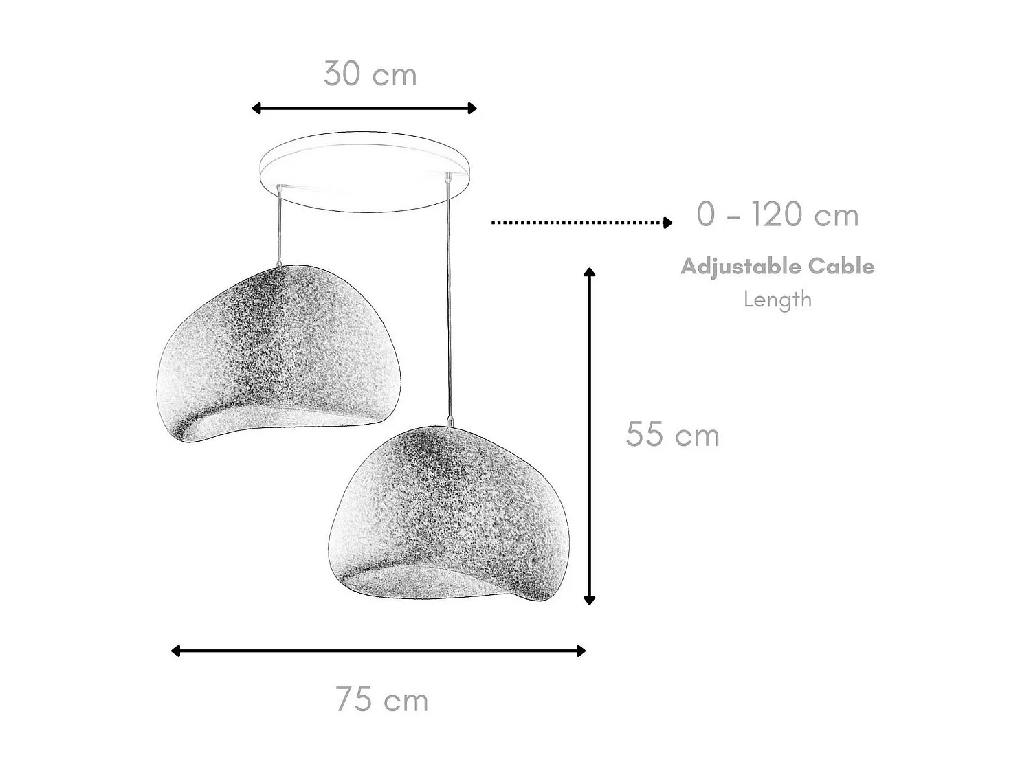 Suspension design blanche 2 abat-jour wabi-sabi 42 cm NOXIS