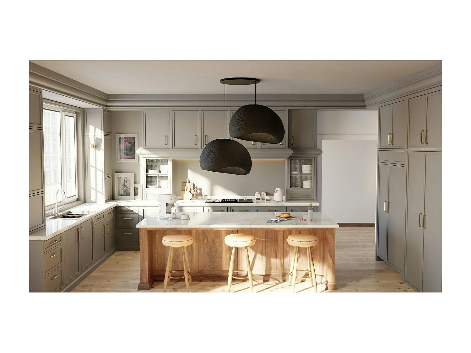 Suspension noire design 2 abat-jour organiques 85 cm NOXIS