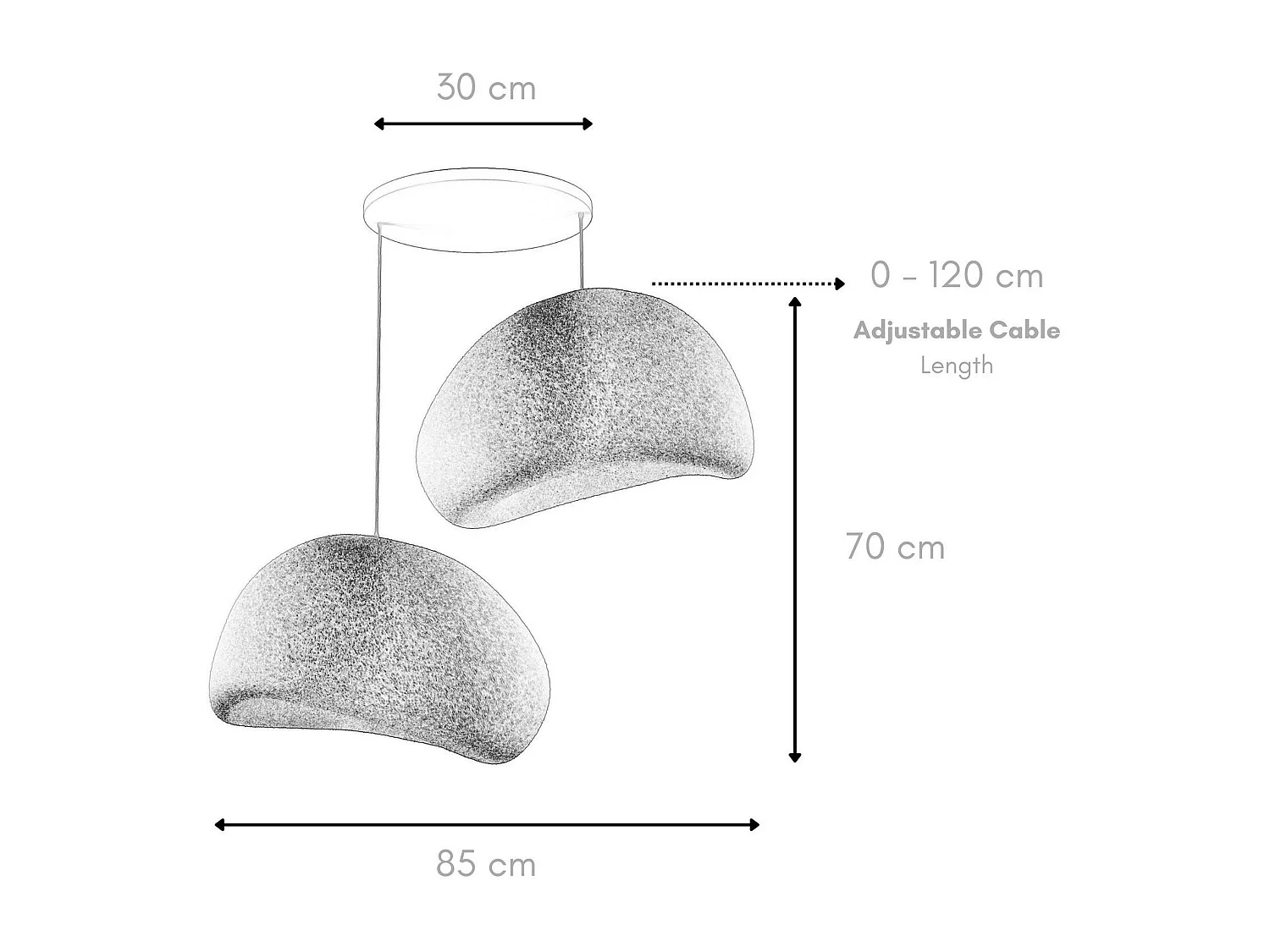 Suspension noire design 2 abat-jour organiques 85 cm NOXIS