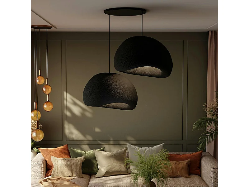 Suspension noire design 2 abat-jour organiques 85 cm NOXIS