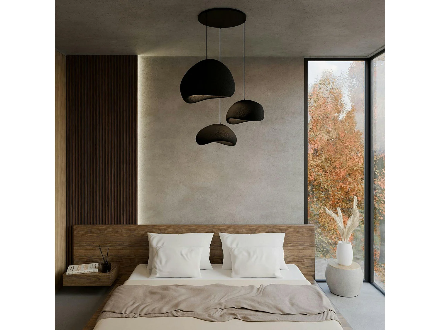 Suspension design noire 3 abat-jour style wabi-sabi 42 cm NOXIS