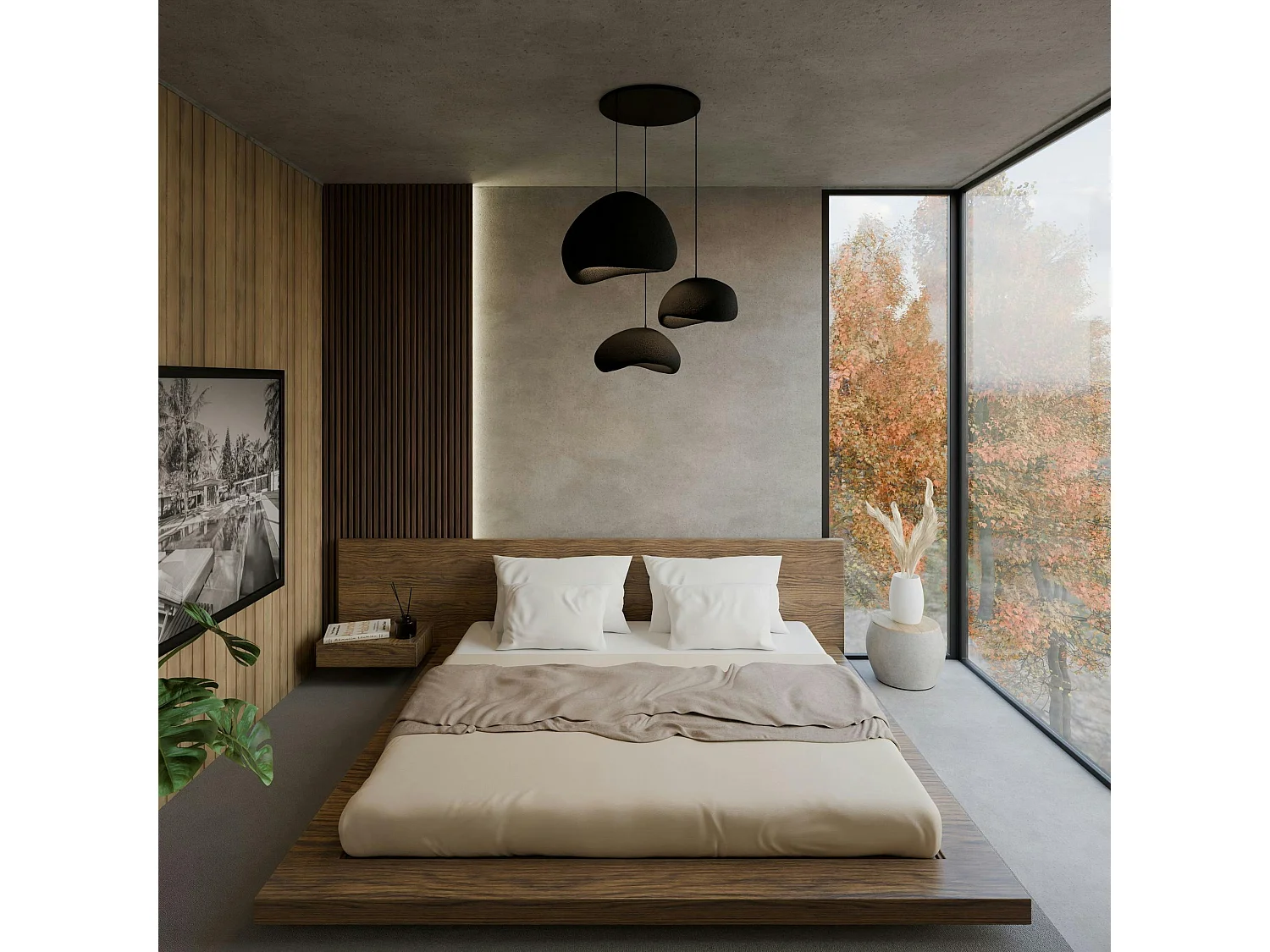 Suspension design noire 3 abat-jour style wabi-sabi 42 cm NOXIS