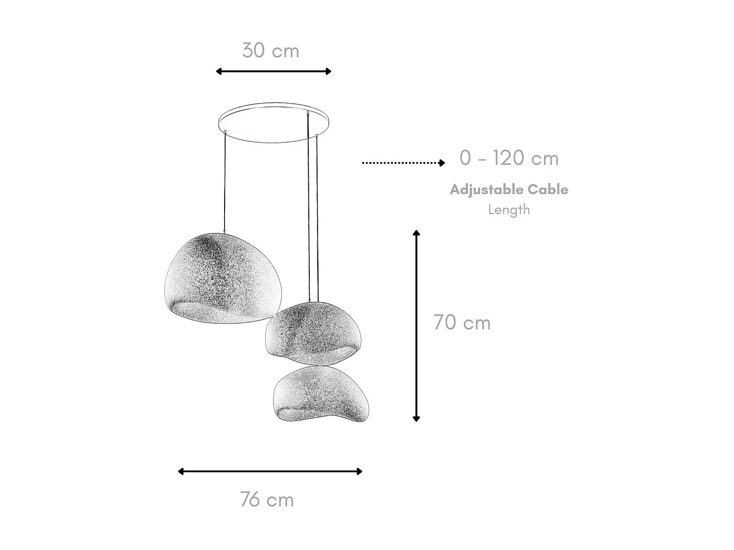 Suspension design noire 3 abat-jour style wabi-sabi 42 cm NOXIS
