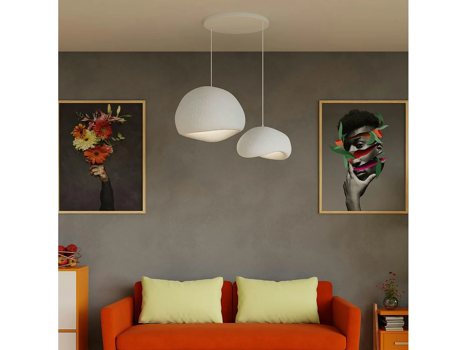 Suspension design blanche 2 abat-jour wabi-sabi 75 cm NOXIS