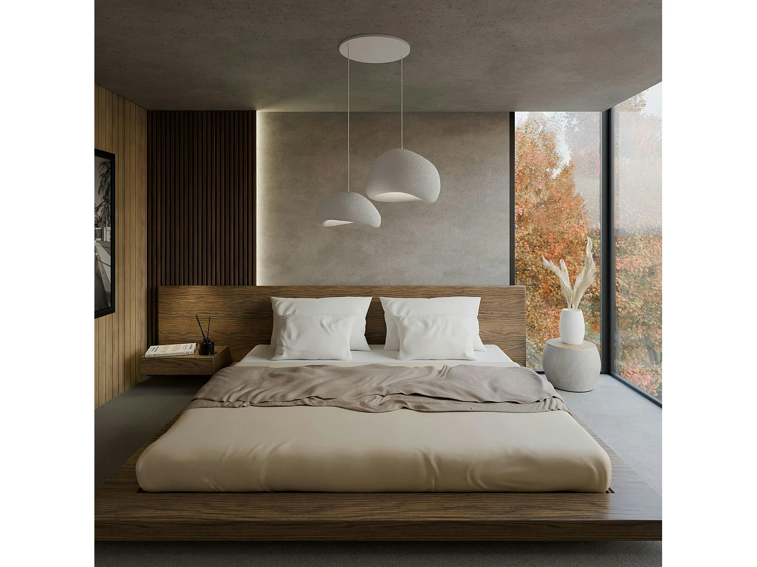 Suspension design blanche 2 abat-jour wabi-sabi 75 cm NOXIS