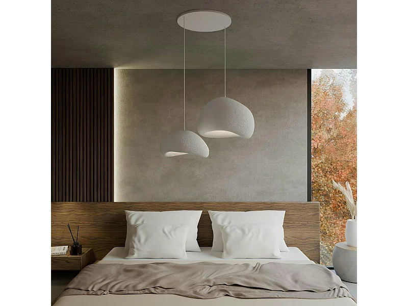 Suspension design blanche 2 abat-jour wabi-sabi 75 cm NOXIS