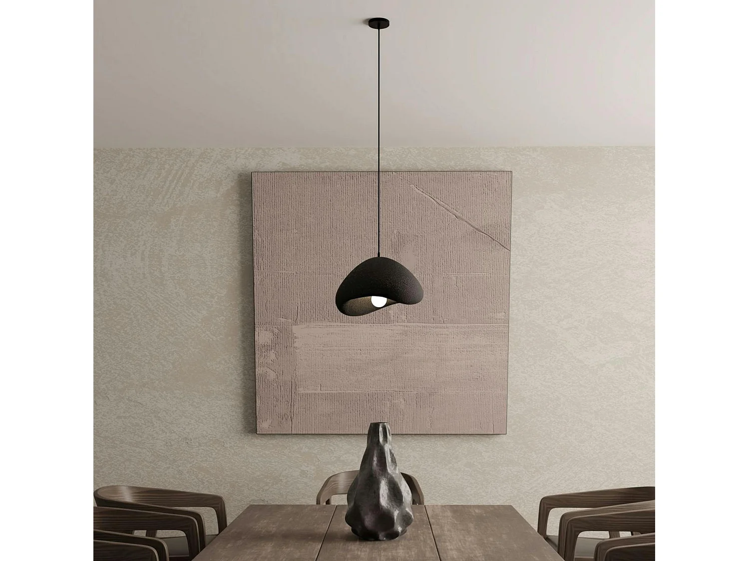 Suspension noire design forme organique 30 cm NOXIS