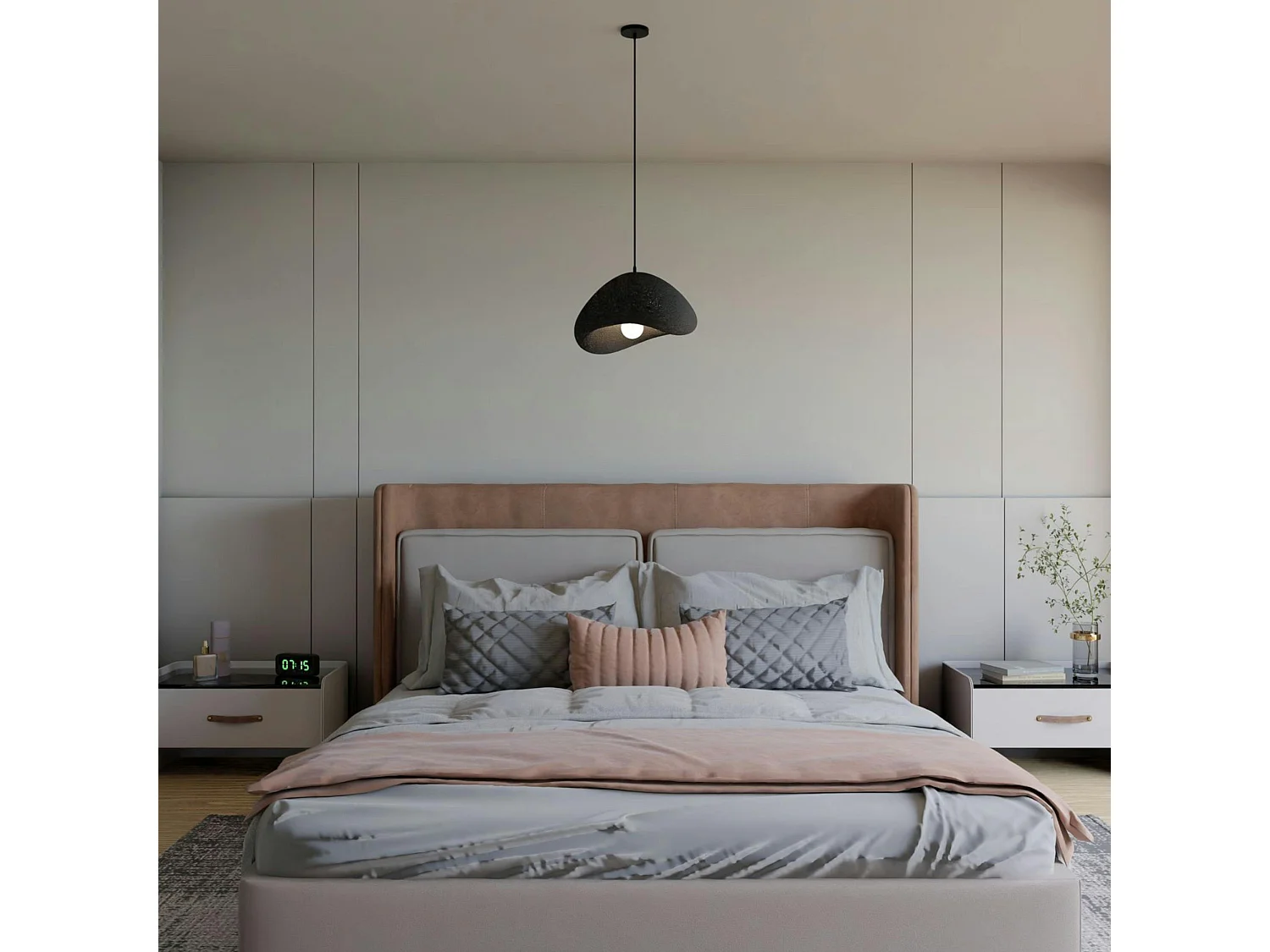 Suspension noire design forme organique 30 cm NOXIS