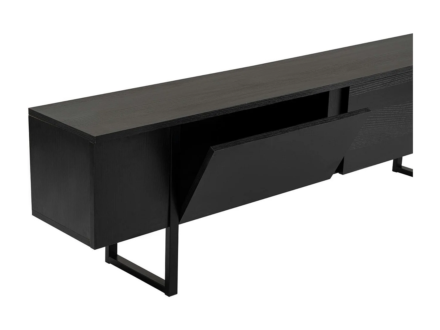 Meuble TV noir avec rangement - effet bois, pieds noirs JENA