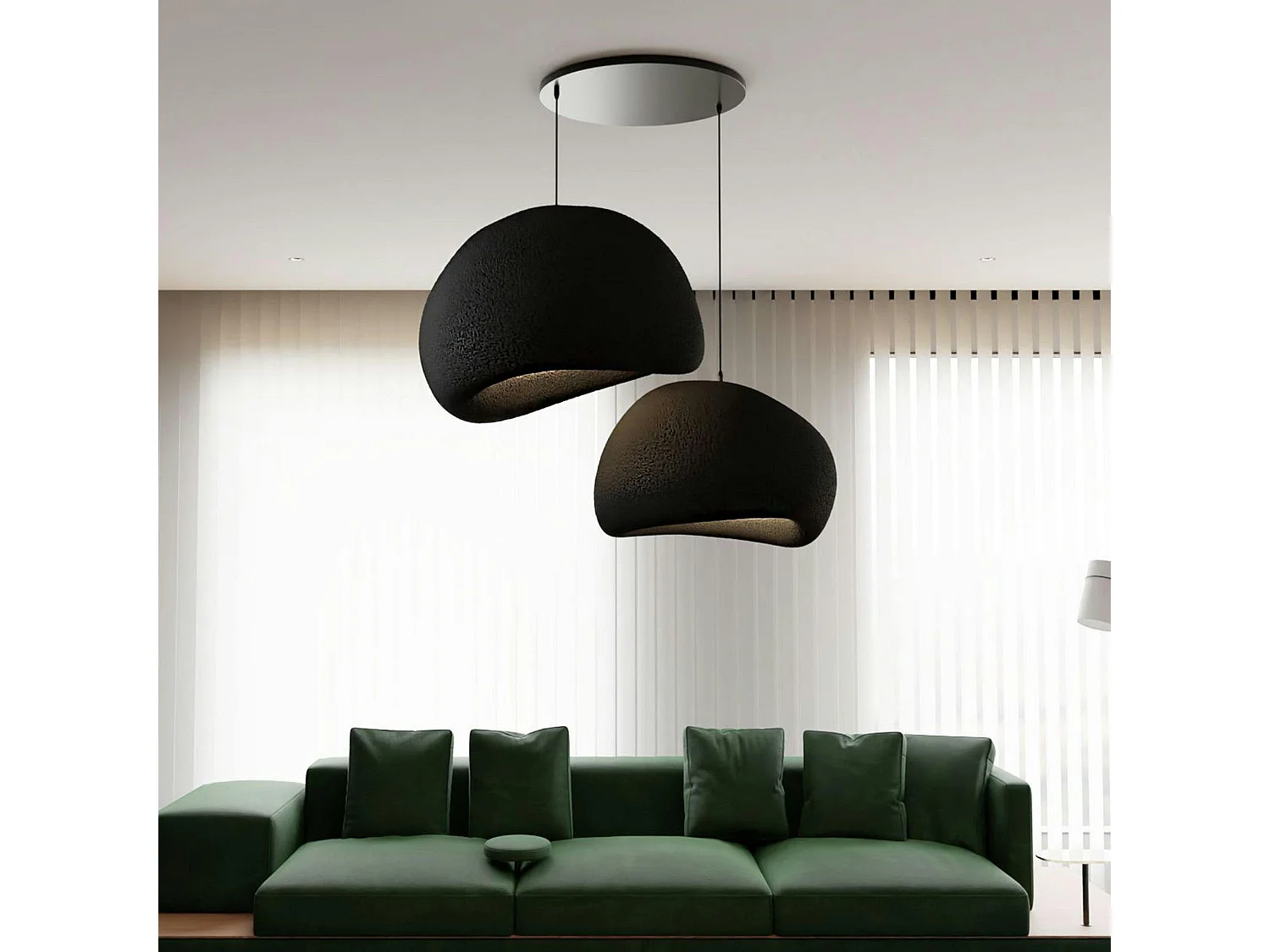 Suspension design noire 2 abat-jour organiques H.32 cm NOXIS